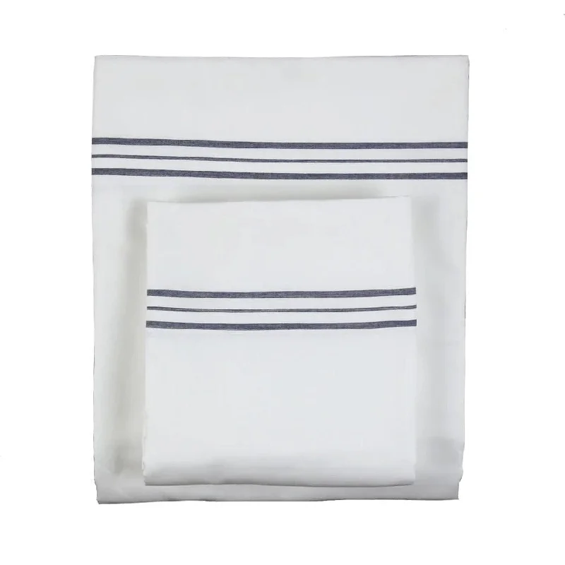 Twin - Size Sheet Sets with a Pillow ProtectorHem Stripe White & Navy Sheet Sets by Ann Gish Twin - Size Sheet Sets with a Pillow ProtectorHem Stripe White & Navy Sheet Sets by Ann Gish