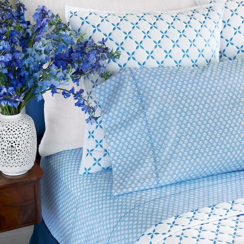 Queen - Size Sheet Sets with a European Pillowcase SetBindi Light Indigo Organic Sheet Set by John Robshaw Queen - Size Sheet Sets with a European Pillowcase SetBindi Light Indigo Organic Sheet Set by John Robshaw