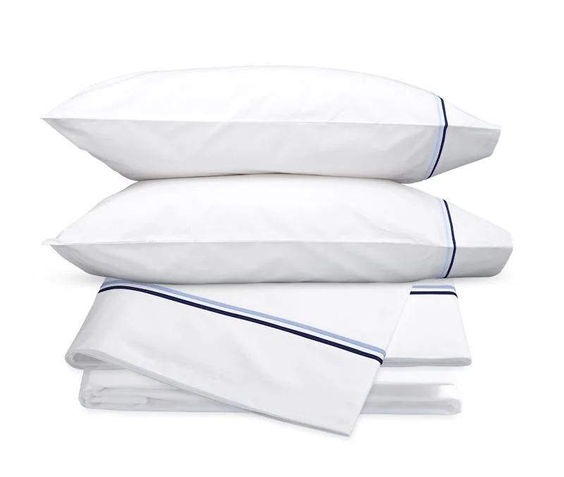 King - Size Sheet Sets with a Decorative Pillow SetEssex Navy Embroidered Hotel Sheet Set by Matouk King - Size Sheet Sets with a Decorative Pillow SetEssex Navy Embroidered Hotel Sheet Set by Matouk