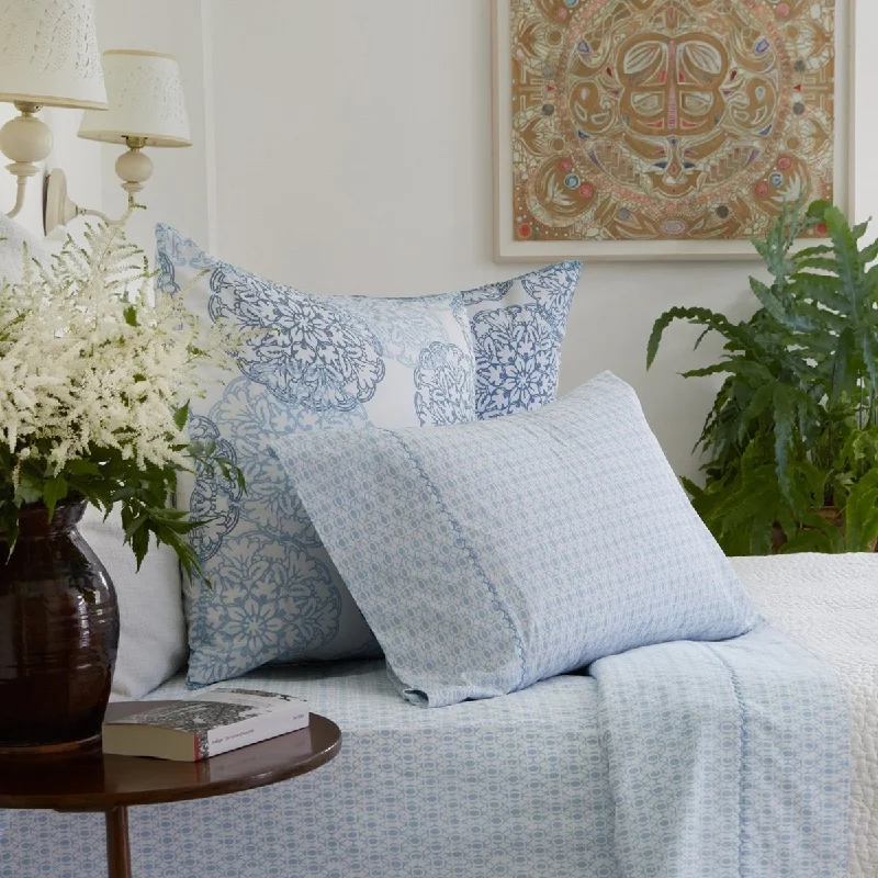 Flat Sheets with a High - Quality Finish for a Luxurious LookKama Light Indigo Organic Cotton Sheet Sets by John Robshaw Flat Sheets with a High - Quality Finish for a Luxurious LookKama Light Indigo Organic Cotton Sheet Sets by John Robshaw