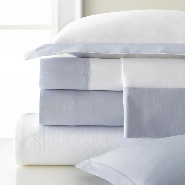 King - Size Sheet Sets with a Decorative Pillow SetWhite Percale w/ Positano Chambray Flange Bedding King - Size Sheet Sets with a Decorative Pillow SetWhite Percale w/ Positano Chambray Flange Bedding
