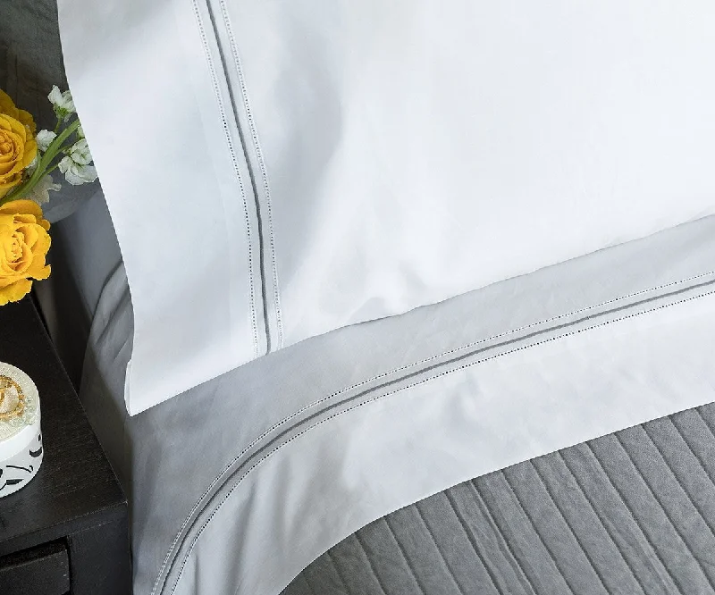 Thermal - Regulating Bamboo Sheets for All - Season ComfortBella White with Silver Sheet Set by Lili Alessandra Thermal - Regulating Bamboo Sheets for All - Season ComfortBella White with Silver Sheet Set by Lili Alessandra