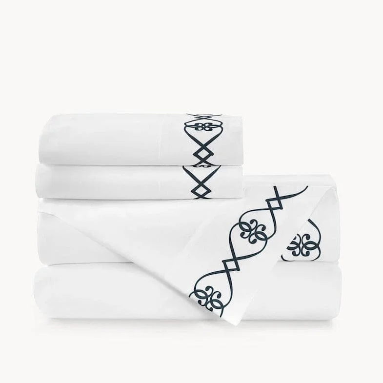 Polyester - Cotton Blend Sheets for Durability and ComfortConcerto Navy Sheets by Peacock Alley Polyester - Cotton Blend Sheets for Durability and ComfortConcerto Navy Sheets by Peacock Alley
