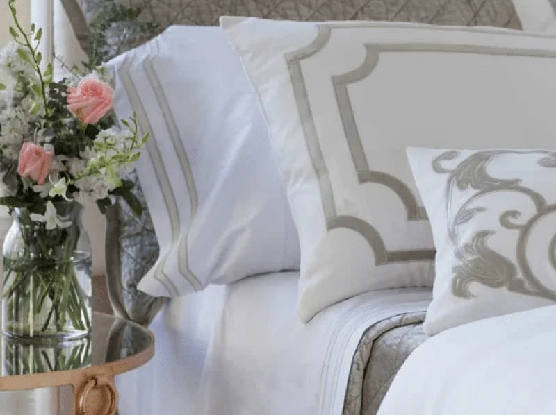King - Size Sheet Sets with a Decorative Pillow SetSoho White and Oyster Sheets by Lili Alessandra King - Size Sheet Sets with a Decorative Pillow SetSoho White and Oyster Sheets by Lili Alessandra